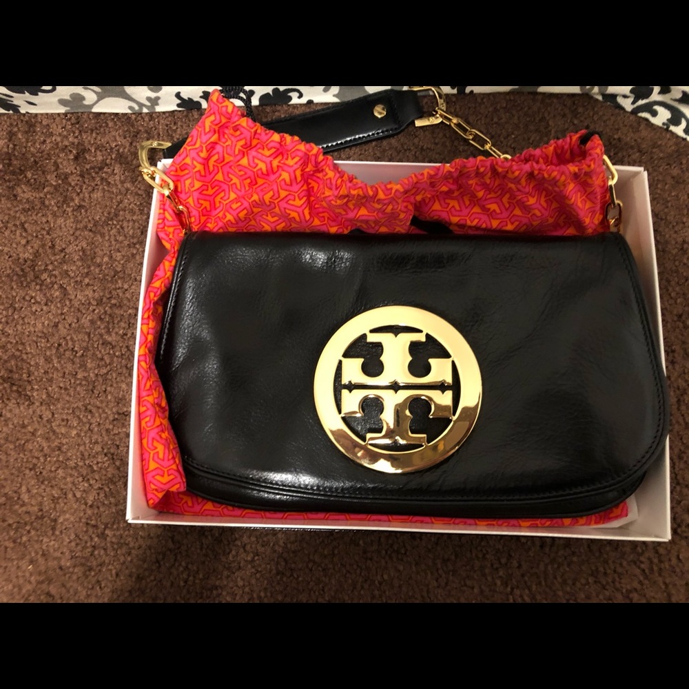 Tory Burch Black Leather Clutch/ shoulder bag